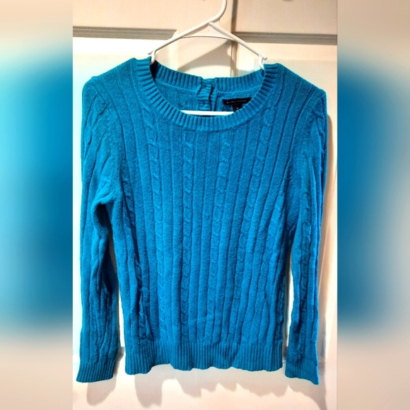 Tommy Hilfiger Sweater Womans Medium Blue Cable Knit Preppy Classic Fitted - Picture 5 of 9